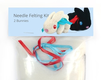 Make Your Own Bunnies Kit - makes 2. Needle Felting DIY Kit