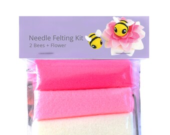 Make Your Own Bees + Flower Kit - makes 2 bees, 1 flower. Needle Felting DIY Kit