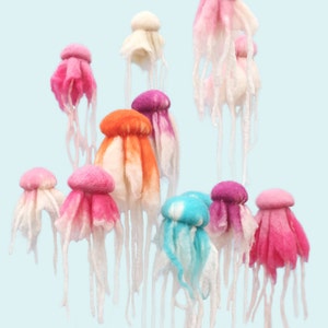 Cute Colourful Hanging Jellyfish. Wet Felted and Needle Felted. Hangs from clear fishing line. Multiples make a wonderful display.