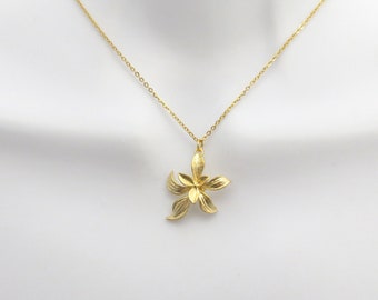 Orchid necklace, Flower necklace, Gold necklace, Pendant necklace, Mom necklace, Birthday necklace, Christmas necklace, New year necklace