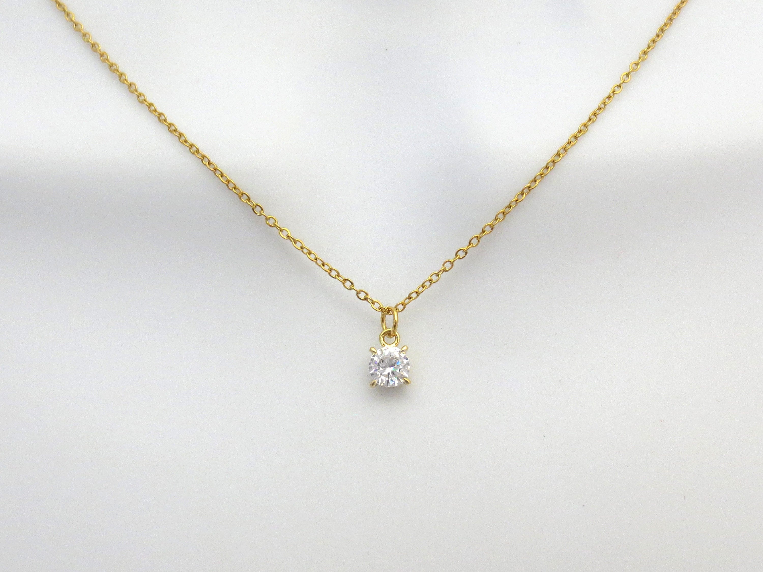 Dainty CZ Necklace, Small Cubic Necklace, Elegant CZ Solitaire Necklace, Tiny Diamond Necklace, Bridal Necklace, Bridesmaid Necklace, Cubic