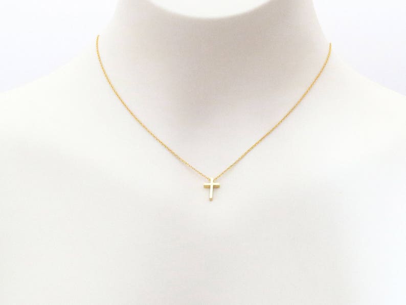 Small cross necklace, Dainty cross necklace, Cute cross necklace, Gold Silver Rose gold necklace, Friendship Mom Birthday gift necklace image 2