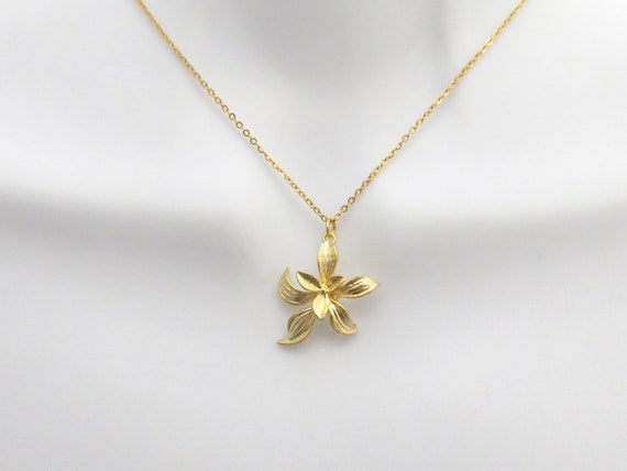 Orchid necklace, Flower necklace, Gold necklace, Pendant necklace, Mom necklace, Birthday necklace, Christmas necklace, New year necklace