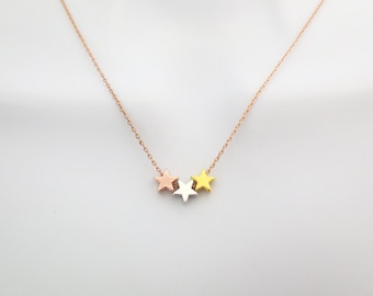 Three star necklace, Triple star necklace, Multi color star necklace, 3 star necklace, Dainty necklace, Minimal necklace, Gift for her
