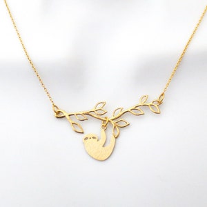 Sloth on the branch necklace, Gold necklace, Silver necklace, Animal necklace, Cute necklace, Gift for friends, Gift for women