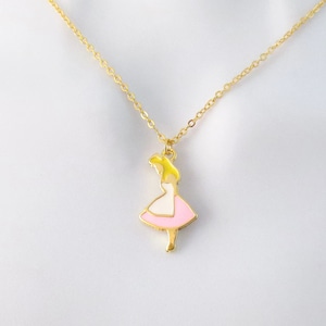 Alice in pink dress necklace, Gold necklace, Pink lady necklace, Pink pendant necklace, Lady necklace, Wonderland necklace, Gift idea