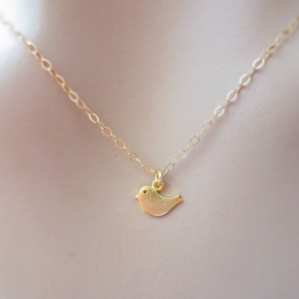 Tiniest baby bird necklace, Gold filled/ Sterling silver chain necklace, Wife gift, Girlfriend gift, New mom gift, Daughter gift