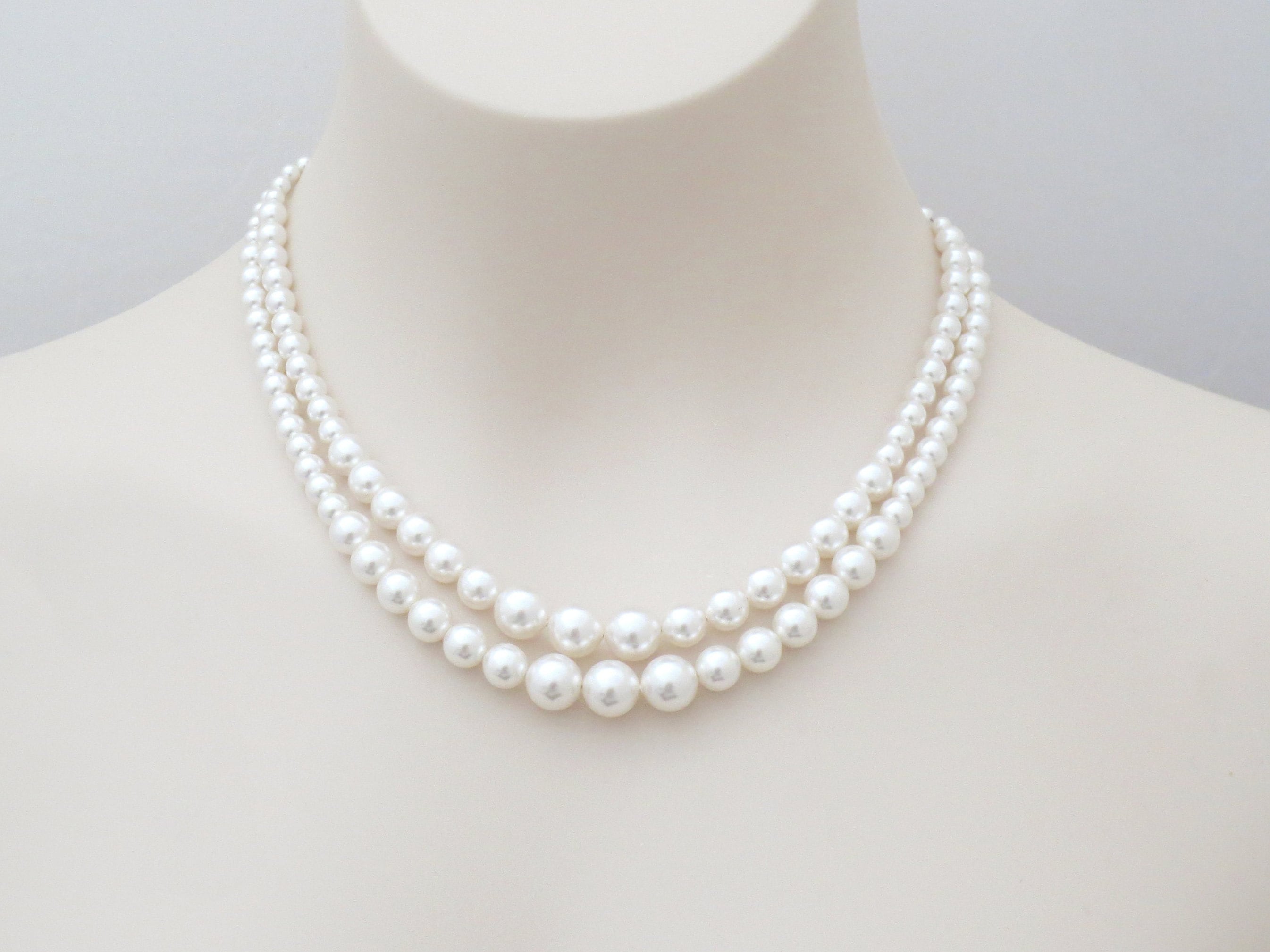 Double Gradual Swarovski Pearl Necklace Pearl Necklace Layered