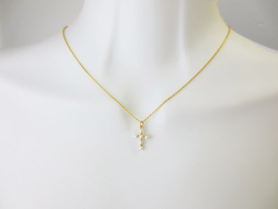 Small Pearl Cross Necklace Dainty Cross Necklace Cute Cross