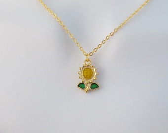 Sunflower necklace, Flower necklace, Gold necklace, Good luck necklace, Luck necklace, Fortune necklace, Good luck gift, Fortune gift