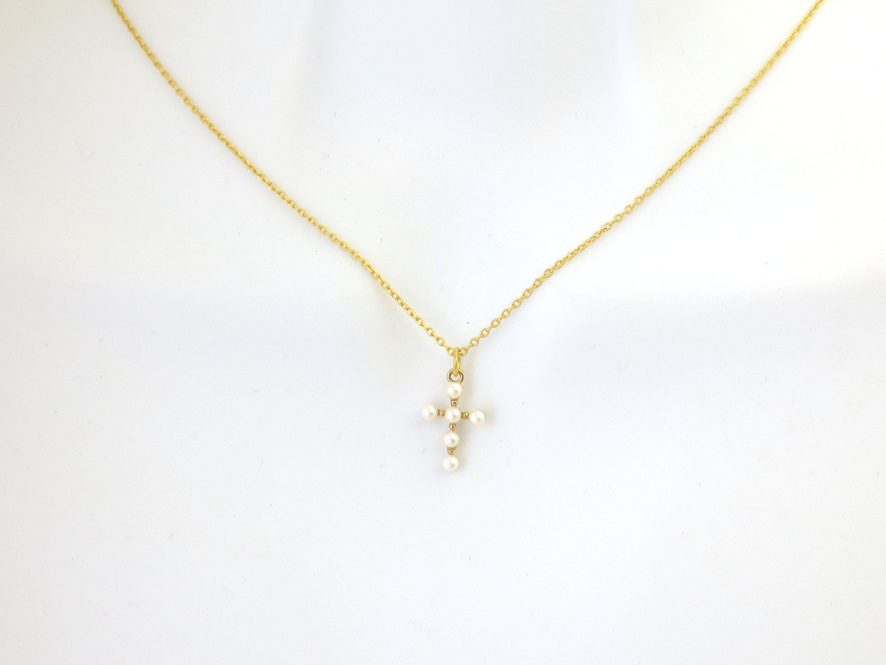 Pearl Necklace with Multi Cross Dangles