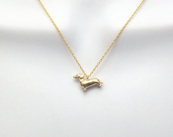 3D necklace Dog necklace Dachshund necklace Gold necklace Pendant necklace 14K gold plated necklace graduation gift Girlfriend gift