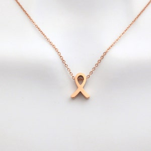 Tiny Cancer Ribbon Necklace, Gold Silver Rose gold, Cancer Awareness Ribbon Charm Necklace, Cancer Ribbon Necklace Breast Cancer Awareness