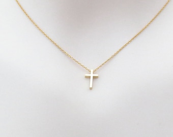 Small cross necklace, Dainty cross necklace, Cute cross necklace, Gold Silver Rose gold necklace, Friendship Mom Birthday gift necklace