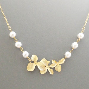 Double, Triple, Pearl, Orchid, Flower, Gold, Silver, Necklace, Lovers, Friends, Mom, Sister, Gift
