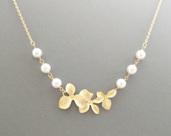 Doppio, Triplo, Perla, Orchidea, Fiore, Oro, Argento, Collana, Amanti, Amici, Mamma, Sorella, Regalo