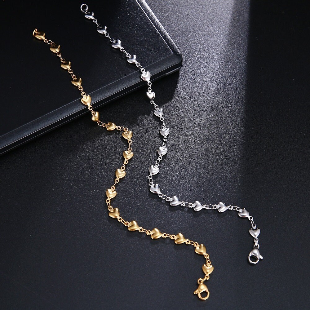 Heart Chain Bracelet, Heart Bracelet, Love Bracelet, Gold
