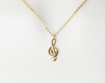 G clef necklace Gold necklace Music note necklace Music lovers necklace Gift for sister Gift for her Gift for him