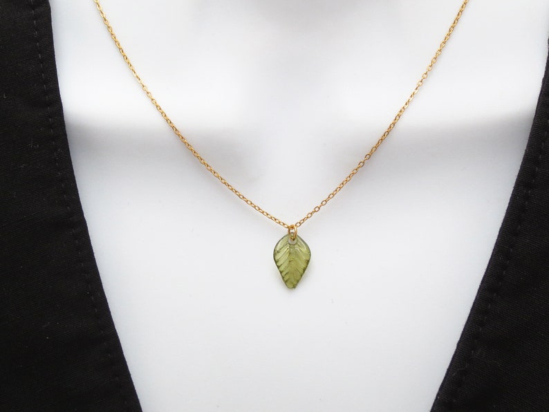 Tiny green leaf necklace, Leaf pendant necklace, Gold gift, Silver gift, Rose gold gift, Gold jewelry, Silver jewelry, Rose gold jewelry image 3