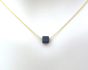 3D, Cube, Black, Onyx, Square, round, Gold, Silver, Necklace, Lovers, Best friends, Mom, Sister, Gift, Accessory, Jewelry