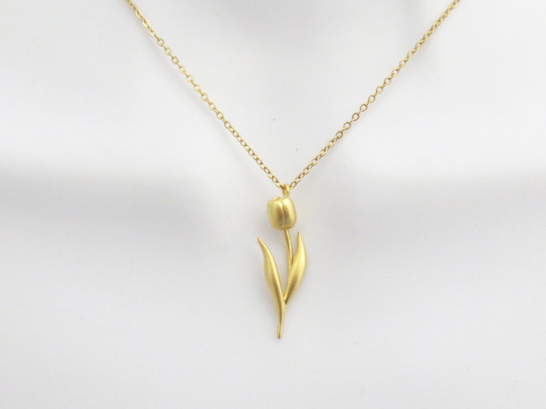 Tulip necklace, Flower necklace, Gold tulip necklace, Gift for mom, Gift for teacher, Gift for her, Gift for graduation, Gift for survival image 1