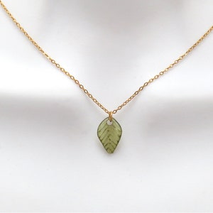 Tiny green leaf necklace, Leaf pendant necklace, Gold gift, Silver gift, Rose gold gift, Gold jewelry, Silver jewelry, Rose gold jewelry image 1