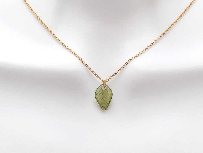 Tiny green leaf necklace, Leaf pendant necklace, Gold gift, Silver gift, Rose gold gift, Gold jewelry, Silver jewelry, Rose gold jewelry image 1