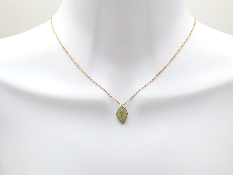 Tiny green leaf necklace, Leaf pendant necklace, Gold gift, Silver gift, Rose gold gift, Gold jewelry, Silver jewelry, Rose gold jewelry image 2