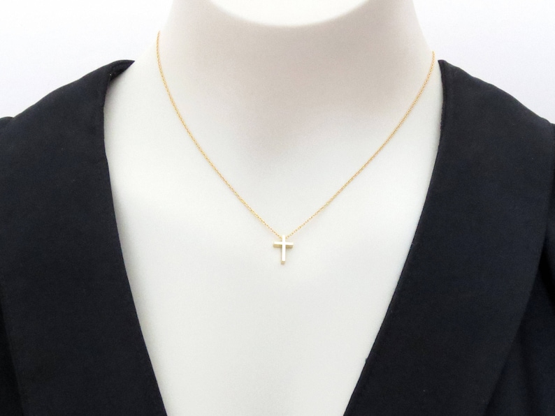 Small cross necklace, Dainty cross necklace, Cute cross necklace, Gold Silver Rose gold necklace, Friendship Mom Birthday gift necklace image 3