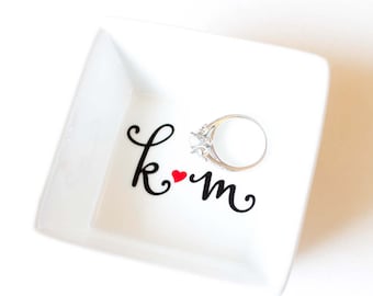 Personalized Engagement Gift for Couple - Custom Ring Dish