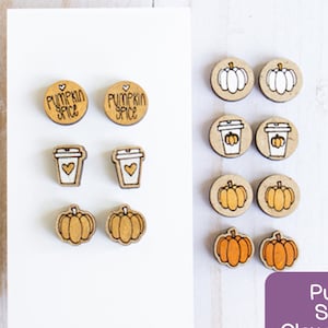 Laser File Stud Earrings - Pumpkin Spice Themed - Laser Cut Earring File for Glowforge - 6 sets included