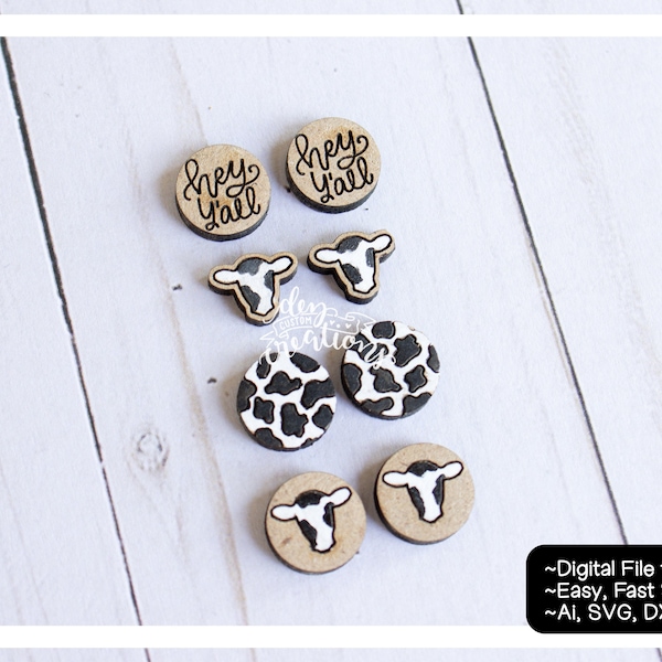 Cow Earrings Laser File for Glowforge - Digital SVG file Earrings - 4 designs included