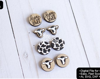 Cow Earrings Laser File for Glowforge - Digital SVG file Earrings - 4 designs included