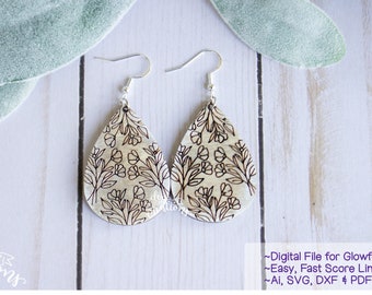 Glowforge Laser Earring File - Teardrop Floral Earring - Score Lines