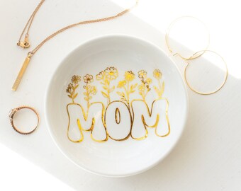 Gift for Mom - Ring Dish - Gold floral Mom design - Mother's Day gift for her idea