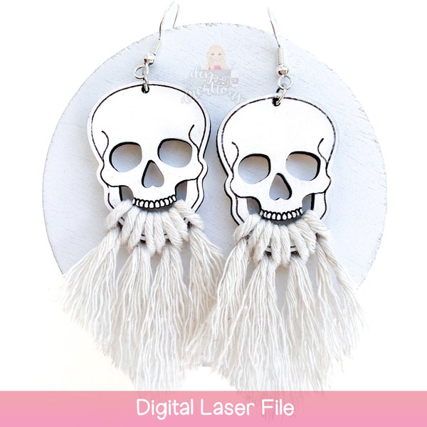 Glowforge Halloween Earring File - Skull Dangle Macrame Earrings - Digital File