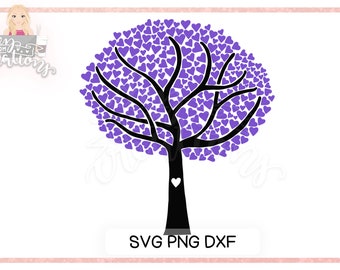 Árbol SVG - Árbol con hojas de corazón - Archivo de corte de libro de invitados de boda - SVG para Cricut y Silhouette - Love Birds