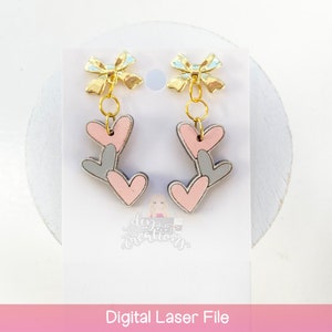 Heart Chain Dangle Earring SVG - SVG Laser Earring file - Laser cut files - Heart Earring SVG
