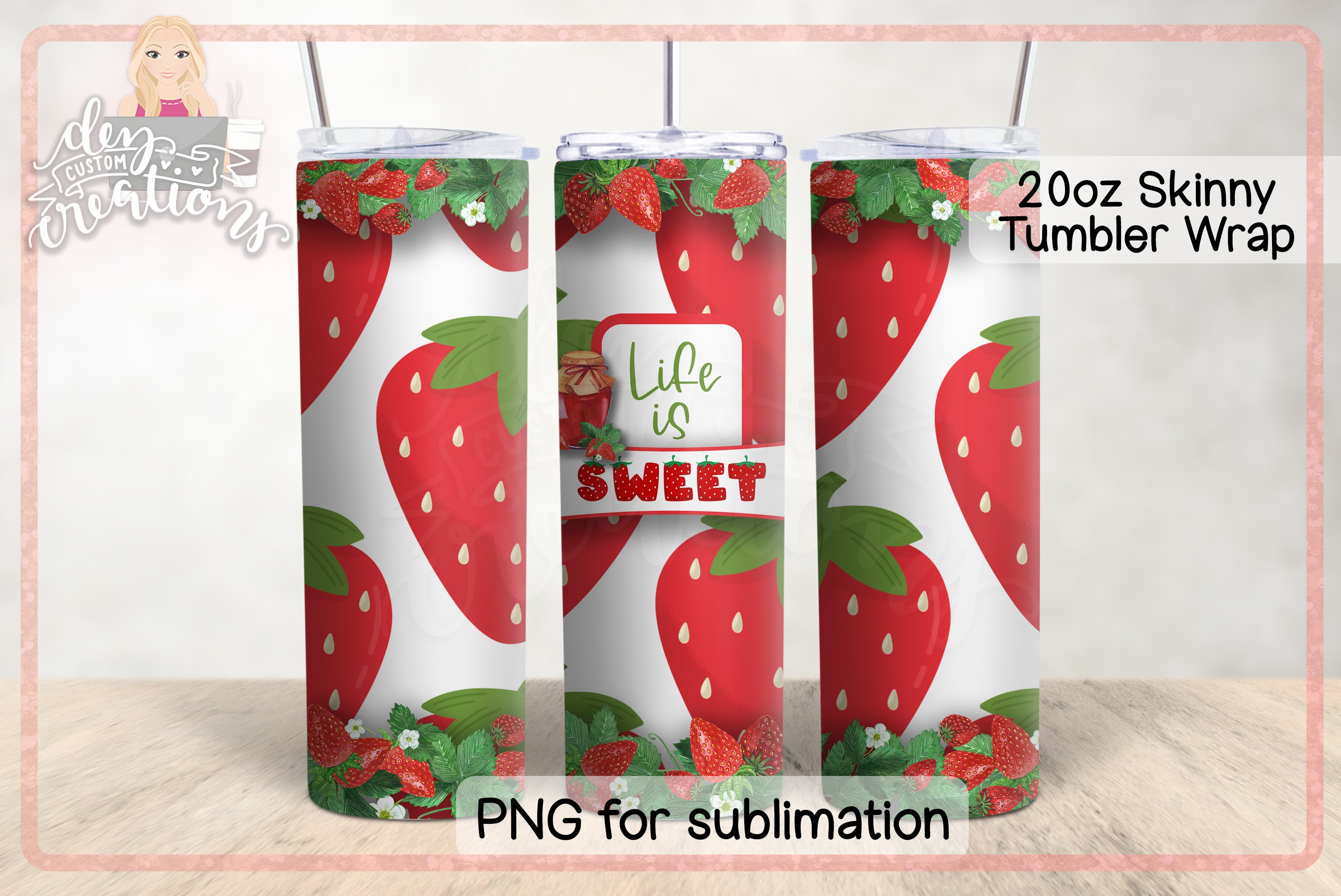 Strawberry Tumbler Png, Sublimation Wraps for Tumblers, Diy