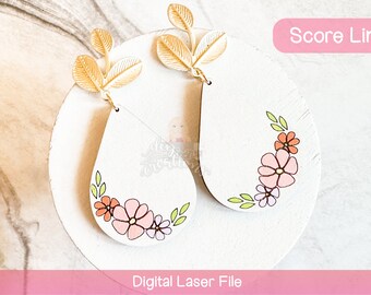 Fichier de boucle d'oreille laser pour Glowforge - Boucles d'oreilles en forme de larme florale