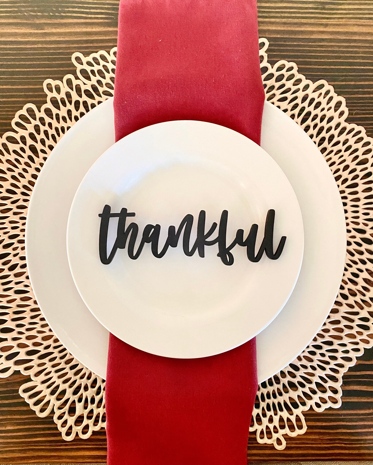 Thanksgiving Plate Words Place Cards Grateful Thankful Etsy