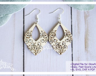 Moroccan Floral Earring file for Glowforge - Score Lines - Laser Cut Earring File