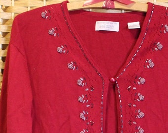 Y2K Lord & Taylor Cranberry Magenta Embellished Cardigan