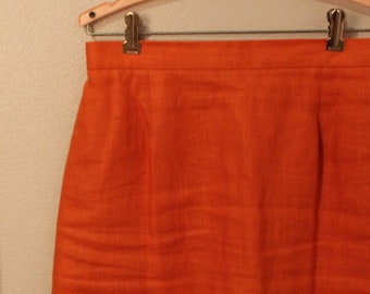 1970s 1980s Burnt Orange Linen Pencil Skirt Size Small PRICE REDUCED