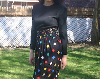 PRICE REDUCED! Silk Jacquard Dress by St. Gillian Polka Dot 1980s Size Small