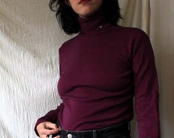 Tommy Hilfiger Y2K Striped Cotton Turtleneck Size Large