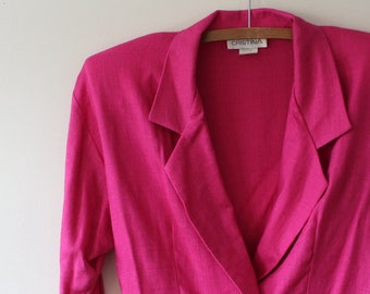 1980s Christina Rayon and Flax Linen Hot Pink Cropped Blazer Size Medium