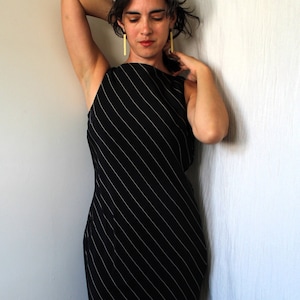 Lauren by Ralph Lauren Bias Cut Silk Pinstriped Midi Dress Size 6