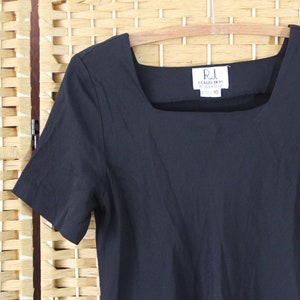 1990s LBD Black Square Neck Bias Cut Mini Dress Size 10 Fits Like 6 Made in U.S.A.