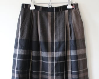 1980s Jones New York Wool Blend Plaid Midi Skirt Size 14 Fits 10